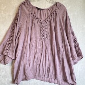 Zac & Rachel Blouse Womens 1X Purple Boho Crochet Detail Tunic Flowy Top